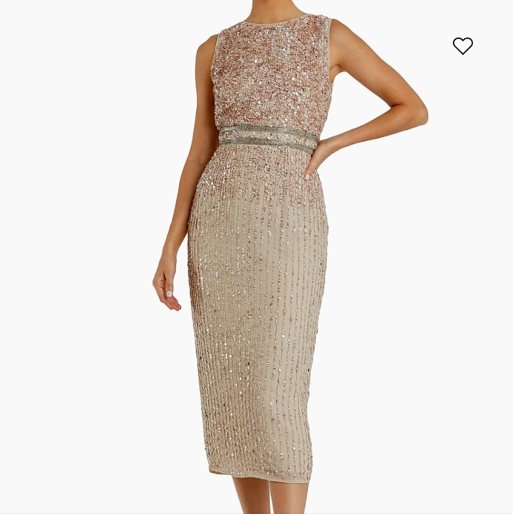 Mac Duggal Sequin Midi Dress Nude Size 6